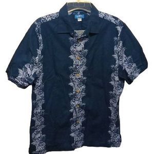 David Taylor Hawaiian Style Shirt Blue Flowered Print Men's Size XL